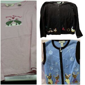 Bechamel Petite Womens Christmas Sweater Cardigan Vest PS Pink Knit Top BUNDLE
